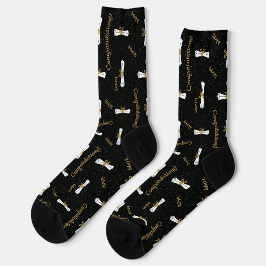 Black Gefeliciteerd Diploma Class Year Socks Sokken (Links)