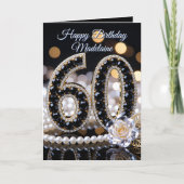 Black Gems White Rose and Pearls 60th Birthday Kaart (Voorkant)