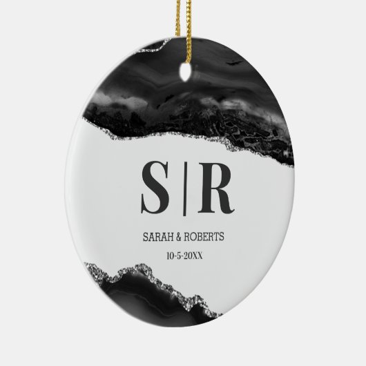 Black Geode Agate Couples, gegrammeerd kerstmis Keramisch Ornament (Rechts)