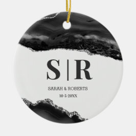 Black Geode Agate Couples, gegrammeerd kerstmis Keramisch Ornament