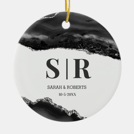 Black Geode Agate Couples, gegrammeerd kerstmis Keramisch Ornament (Voorkant)