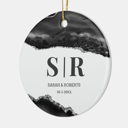 Black Geode Agate Couples, gegrammeerd kerstmis Keramisch Ornament (Links)