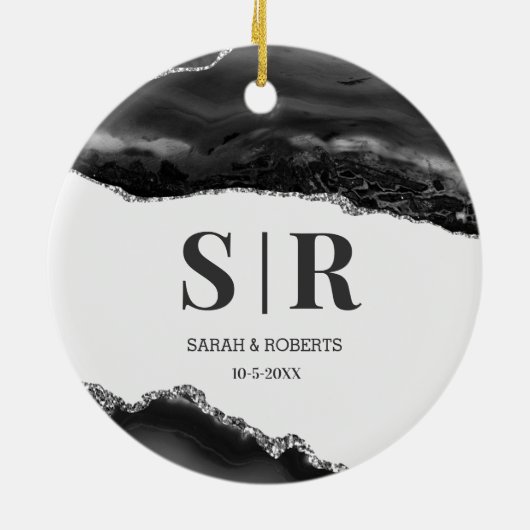 Black Geode Agate Couples, gegrammeerd kerstmis Keramisch Ornament (Achterkant)