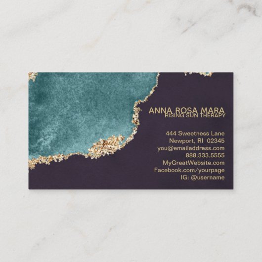 *~* Black Geode Blauwgroen Moss Agate Gold Glitter Visitekaartje (Achterkant)