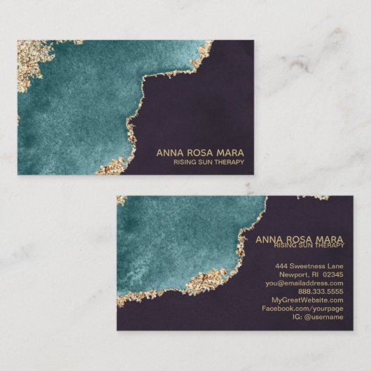 *~* Black Geode Blauwgroen Moss Agate Gold Glitter Visitekaartje (Voorkant / Achterkant)