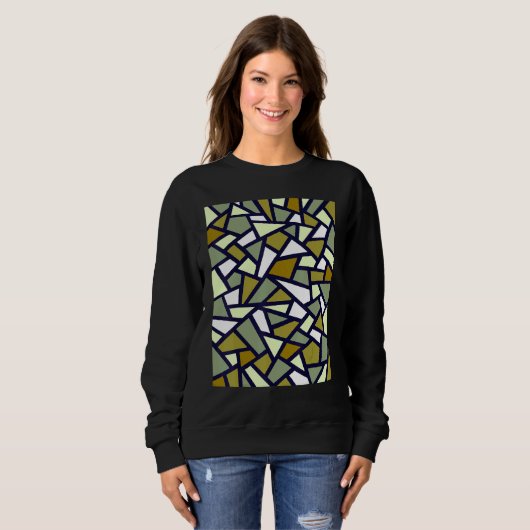 Black Geometric Abstract Pattern Camouflage Green Trui (Voorkant volledig)