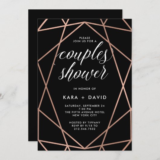 Black Geometric Faux Roos Gold Couples Shower Kaart (Voorkant / Achterkant)