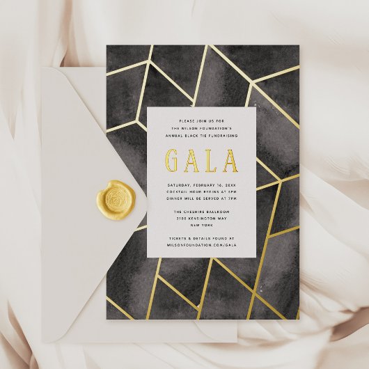 Black Geometric Gala Gold Foil Invitation Folie Uitnodiging