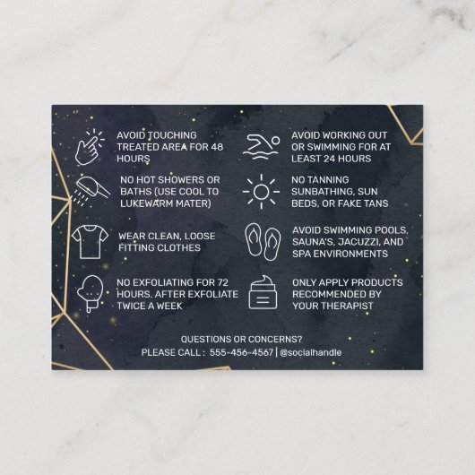 Black Geometric Gold Waxing Aftercare Card Visitekaartje (Achterkant)