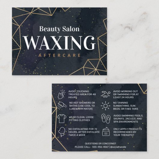 Black Geometric Gold Waxing Aftercare Card Visitekaartje (Voorkant / Achterkant)