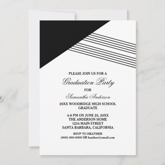 Black Geometric Stripe Gradution Party Invite Kaart (Voorkant)