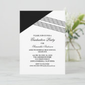 Black Geometric Stripe Gradution Party Invite Kaart (Staand voorkant)