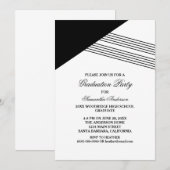 Black Geometric Stripe Gradution Party Invite Kaart (Voorkant / Achterkant)