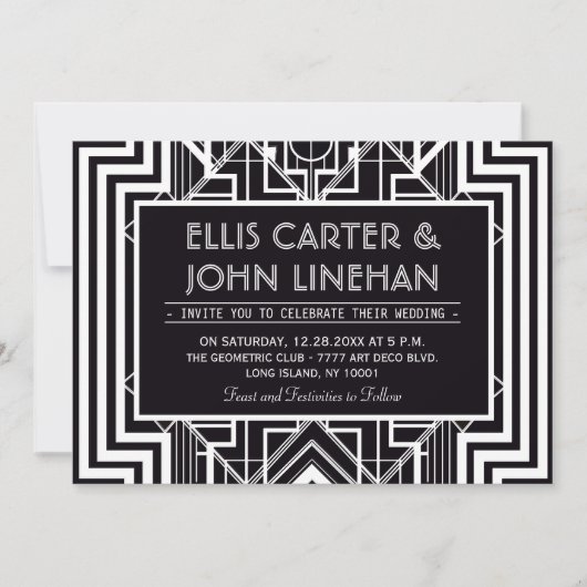 Black Geometric Wedding Invitations Kaart (Voorkant)