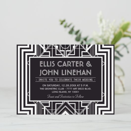 Black Geometric Wedding Invitations Kaart (Staand voorkant)