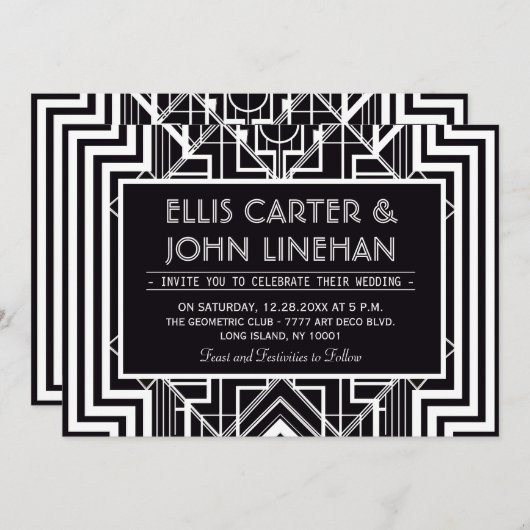 Black Geometric Wedding Invitations Kaart (Voorkant / Achterkant)