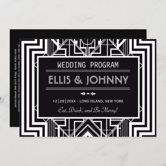 Black Geometric Wedding Programs Kaart (Voorkant / Achterkant)