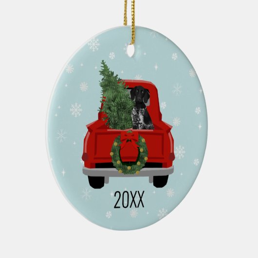 Black German Pointer-kerstrood-vrachtwagen Keramisch Ornament (Rechts)