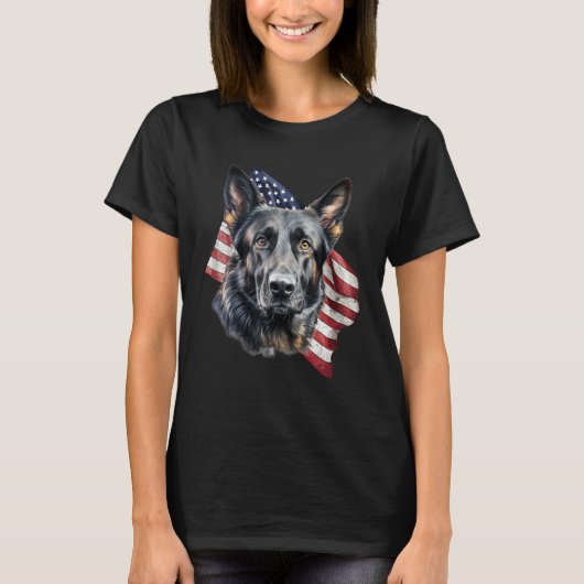 Black German Shepherd 4th Of July Dog  American Fl T-shirt (Voorkant)