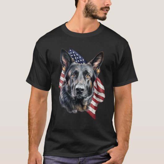 Black German Shepherd 4th of July Hond American FL T-shirt (Voorkant)