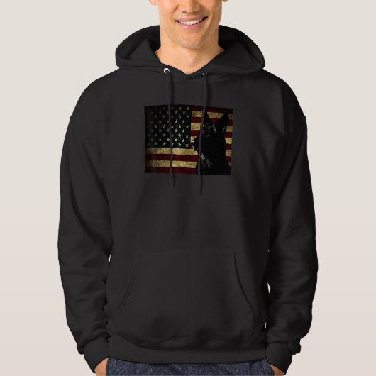Black German Shepherd American Flag 4 juli Gsd Hoodie (Voorkant)