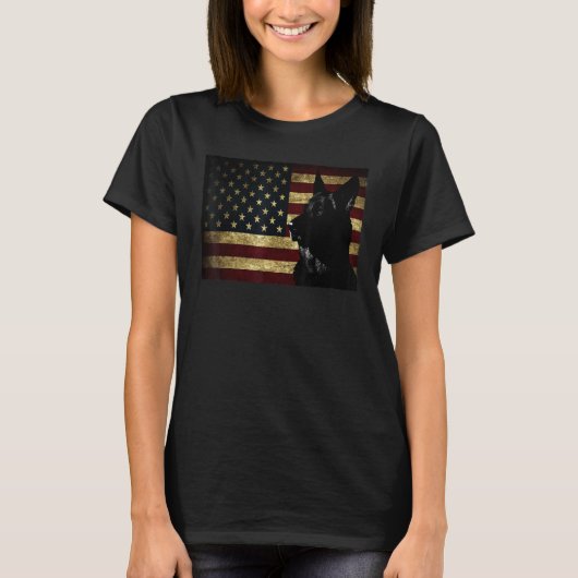 Black German Shepherd American Flag 4 juli Gsd T-shirt (Voorkant)