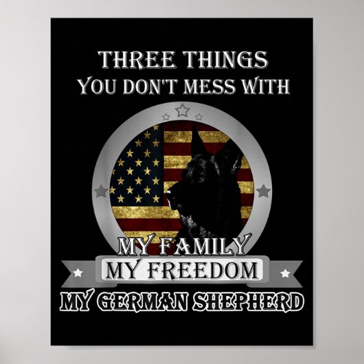 Black German Shepherd American Flag Three Things Y Poster (Voorkant)