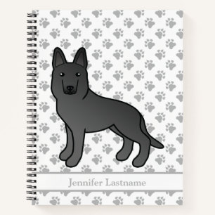 Black German Shepherd Cartoon Dog & Custom Text Notitieboek