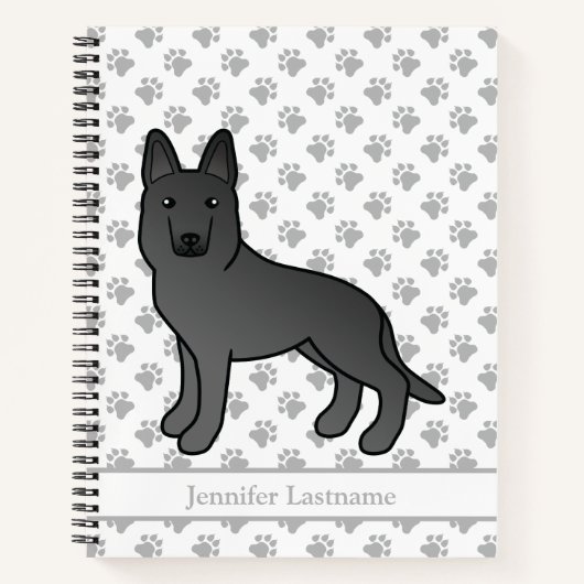 Black German Shepherd Cartoon Dog & Custom Text Notitieboek (Voorkant)