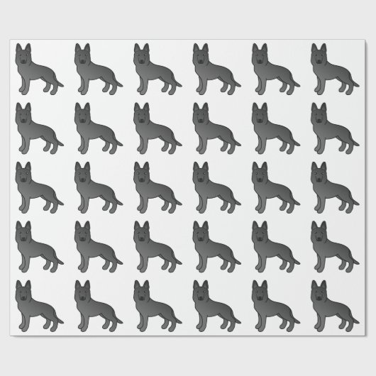 Black German Shepherd Cute Cartoon Dogs Cadeaupapier (Vlak)