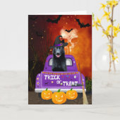 Black German Shepherd Dog in Halloween Truck Kaart (Gele Bloem)