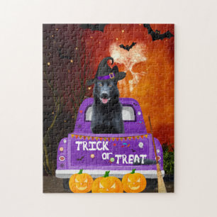 Black German Shepherd Dog in Halloween Truck Legpuzzel