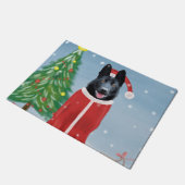 Black German Shepherd Dog in Snow-kerstcadeaus Deurmat (Schuin)