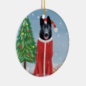 Black German Shepherd Dog in Snow-kerstcadeaus Keramisch Ornament (Rechts)