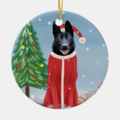 Black German Shepherd Dog in Snow-kerstcadeaus Keramisch Ornament (Voorkant)