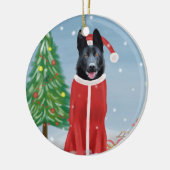 Black German Shepherd Dog in Snow-kerstcadeaus Keramisch Ornament (Links)