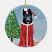 Black German Shepherd Dog in Snow-kerstcadeaus Keramisch Ornament (Achterkant)