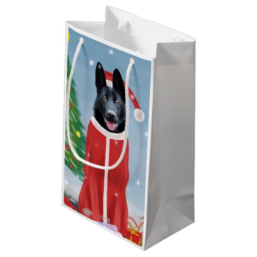 Black German Shepherd Dog in Snow-kerstcadeaus Klein Cadeauzakje (Achterkant Gekanteld)