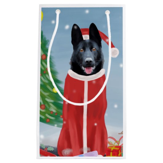 Black German Shepherd Dog in Snow-kerstcadeaus Klein Cadeauzakje (Voorkant)