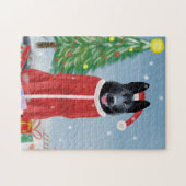 Black German Shepherd Dog in Snow-kerstcadeaus Legpuzzel (Horizontaal)