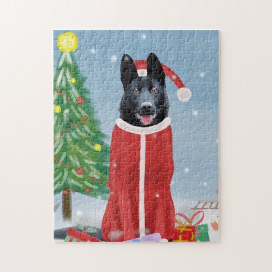 Black German Shepherd Dog in Snow-kerstcadeaus Legpuzzel (Verticaal)
