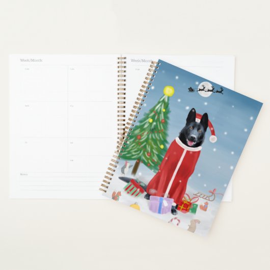 Black German Shepherd Dog in Snow-kerstcadeaus Planner (Display)