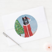 Black German Shepherd Dog in Snow-kerstcadeaus Ronde Sticker (Envelop)