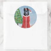 Black German Shepherd Dog in Snow-kerstcadeaus Ronde Sticker (Tas)