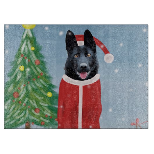 Black German Shepherd Dog in Snow-kerstcadeaus Snijplank (Voorkant)