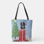 Black German Shepherd Dog in Snow-kerstcadeaus Tote Bag (Achterkant)