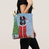 Black German Shepherd Dog in Snow-kerstcadeaus Tote Bag (Dichtbij)
