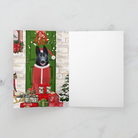 Black German Shepherd Dog Kerstmis Kaart (Binnen)