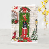Black German Shepherd Dog Kerstmis Kaart (Gele Bloem)
