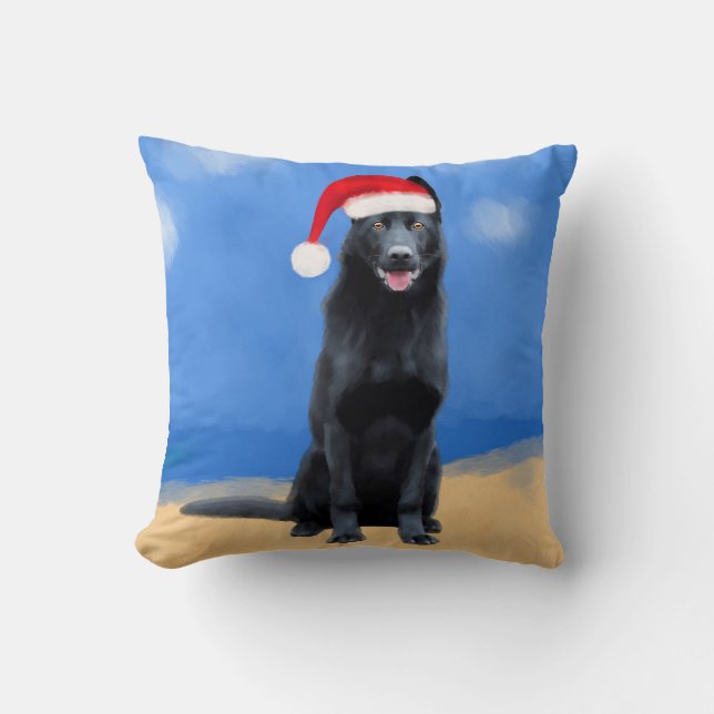 Black German Shepherd Dog Kerstmis Kussen (Voorkant)